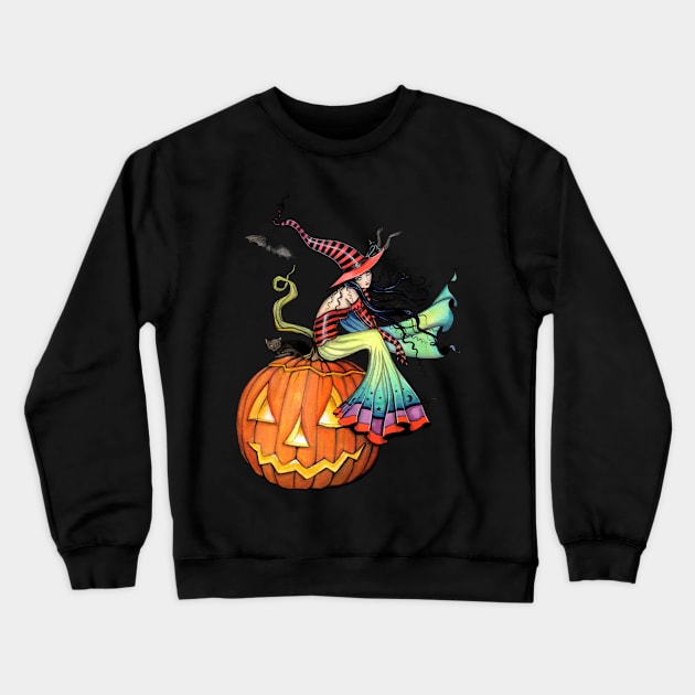 One Giant Pumpkin Halloween Witch and Cat Crewneck Sweatshirt by robmolily